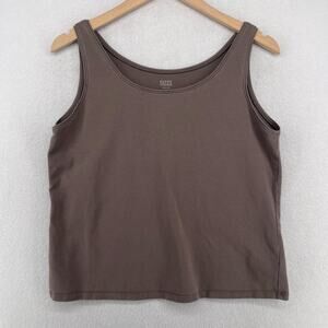 EILEEN FISHER Tank Top L Stretch Jersey Organic Cotton Scoop Neck Brown USA